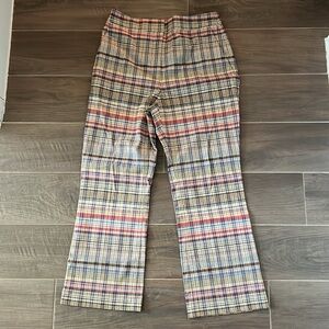 Pearl by Lela Rose Plaid Tan Trouser Wide Leg Cropped Pants